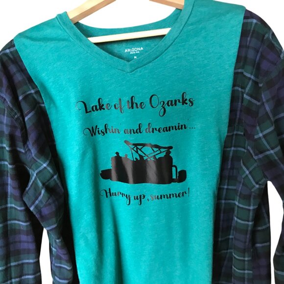 Lake of Ozarks Oversized Graphic Tshirt, M-XL: Boating Theme Flannel Tee Upcycle - Picture 6 of 9